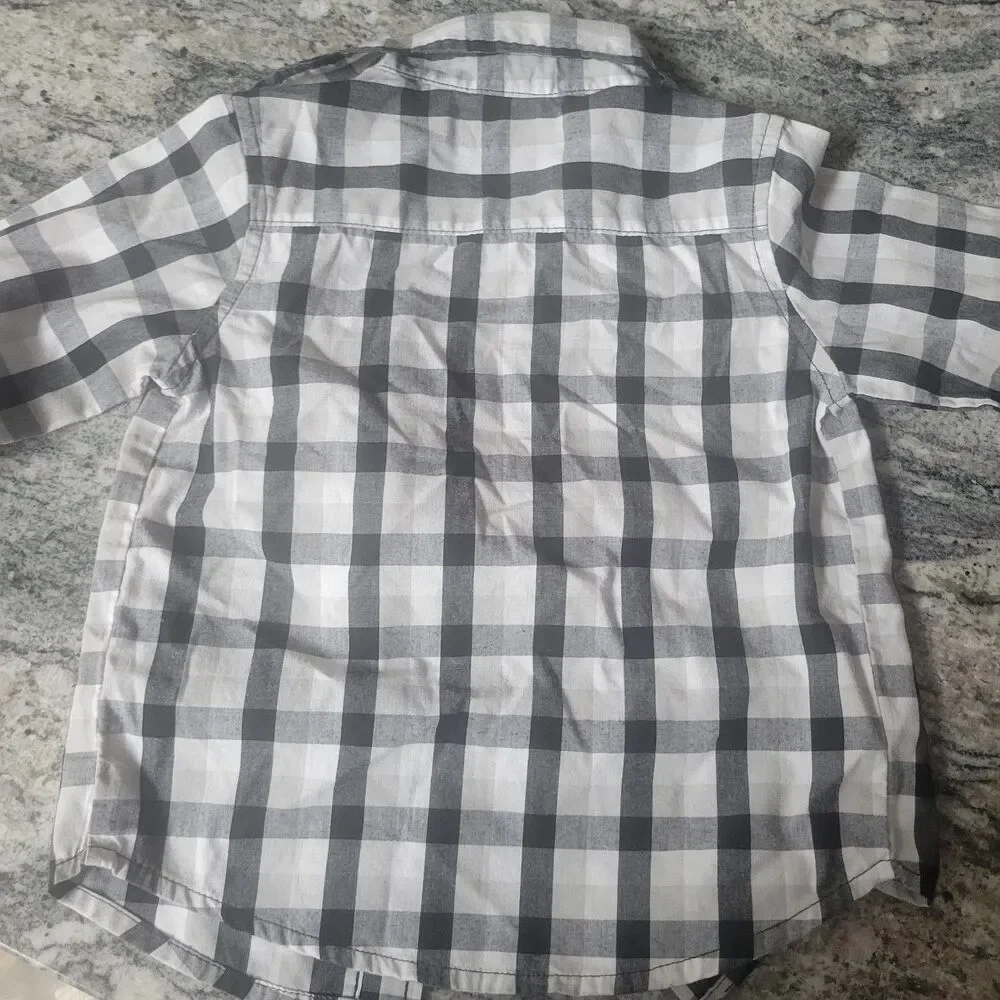 Wrangler Black White Plaid Button Down Shirt Boy's 2T Long Sleeve Red Horse